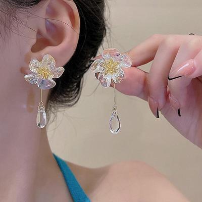 S925 Silver Needle Elegant Transparent Flower Earrings - Light Luxury for Women
