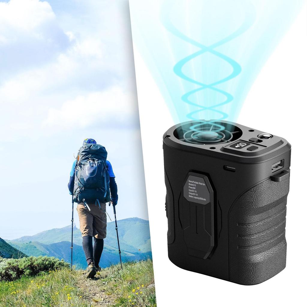 Waist Clip Fan Neck Fan Portable Rechargeable Lightweight Personal Fan Hanging Fan for Worksite Outdoor Sports Camping Fishing