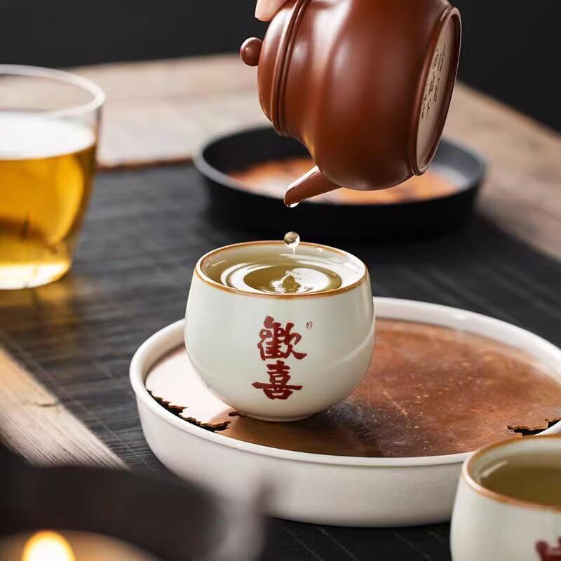 Ru Kiln Happy Meditation Teacup Personal Special Tea Cup Ceramic Master Cup Open Piece Can Raise Household Tea Bowl