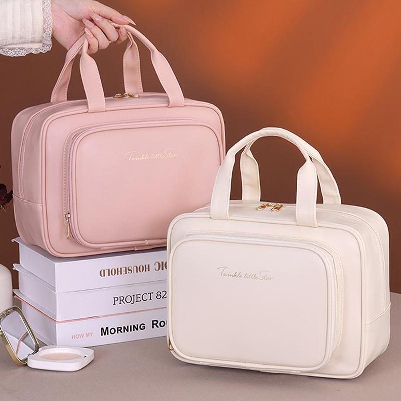 1 Stück Pu-Leder Doppelschicht-Make-up-Tasche Große Kapazität Kosmetiktasche Luxus-Kosmetik-Organizer Damen Reiseutensilien