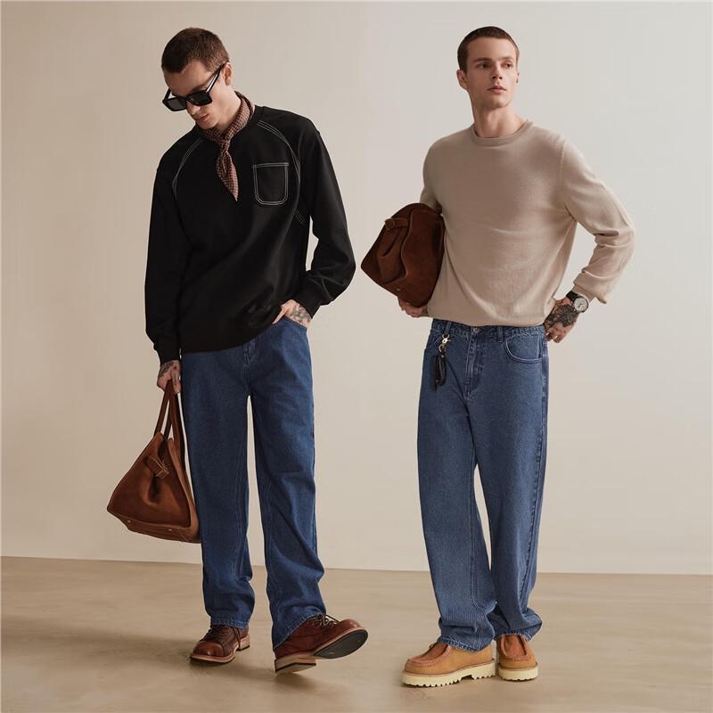 Giordano Men's Thickened Textured Loose Straight-Leg Jeans