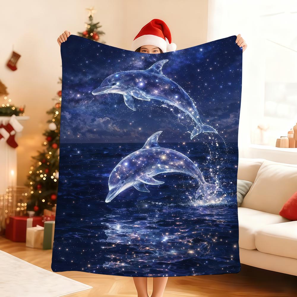 Enchanting Dolphin Cosmic Starry Night Blanket Soft Throw Blanket for Home Bedroom Bed Sofa Picnic Travel Office Blanket Gift