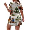 Women's Fashionable Casual Short Sleeve Loose Fit Button Front Printed Blouse