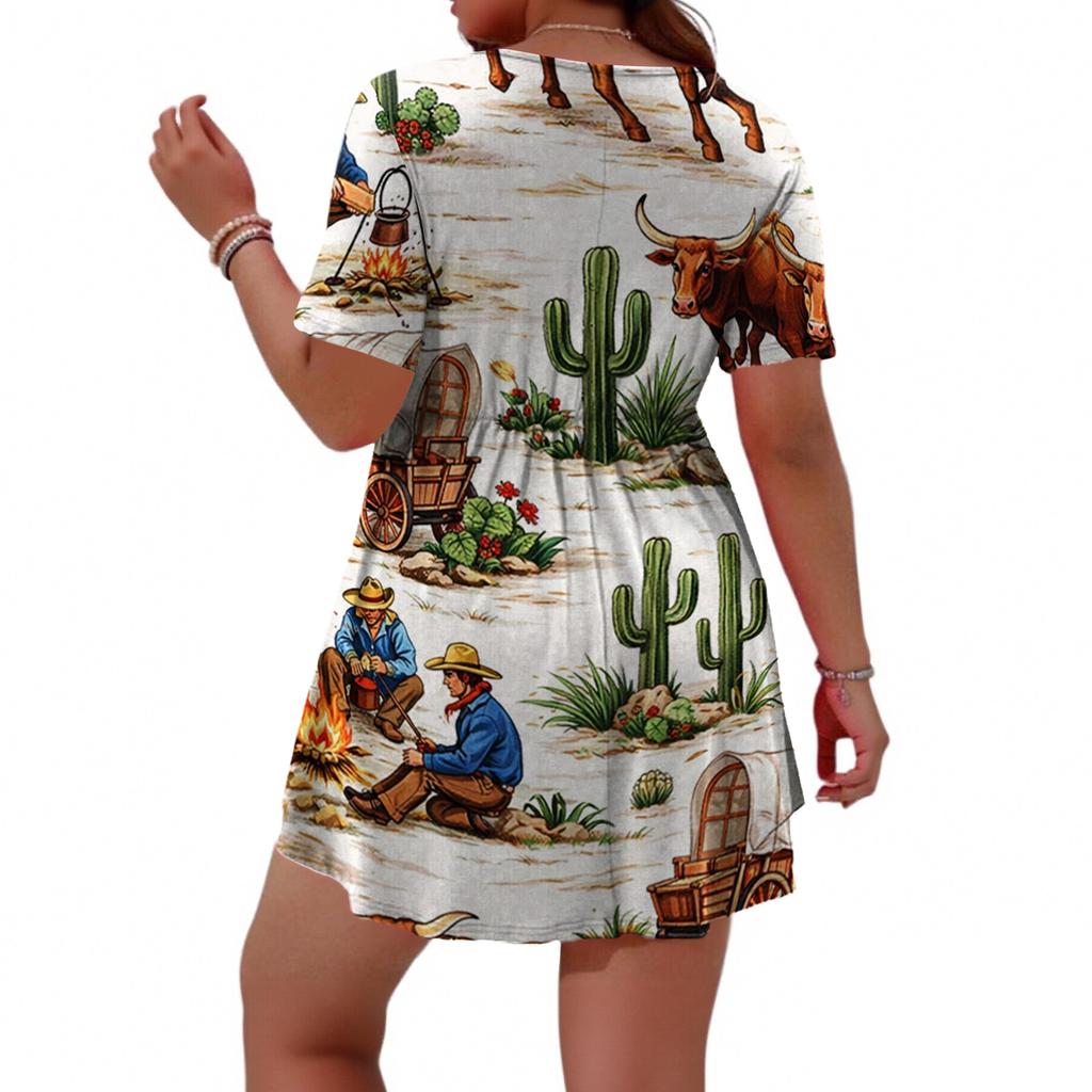 Women's Fashionable Casual Short Sleeve Loose Fit Button Front Printed Blouse