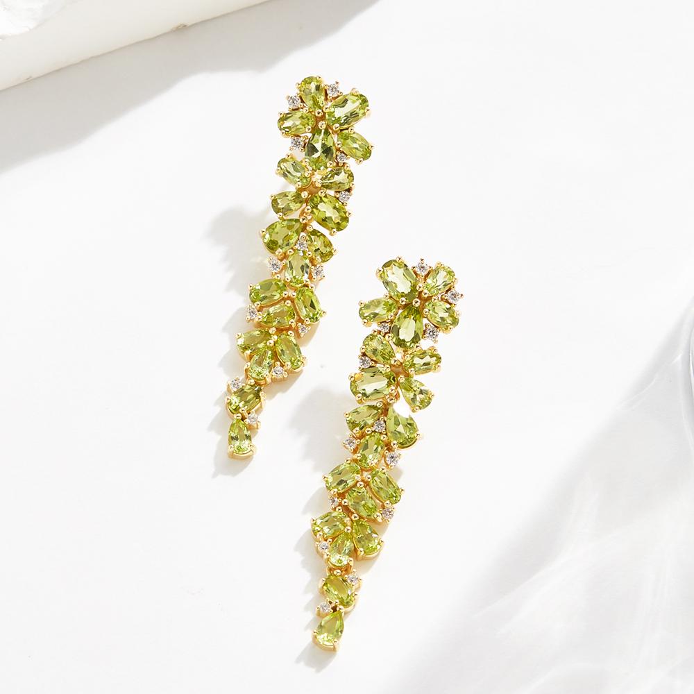 925 sterling silver women's Long party earrings natural Peridot Leaf shape design Romantic fine jewelry for engagement gifts