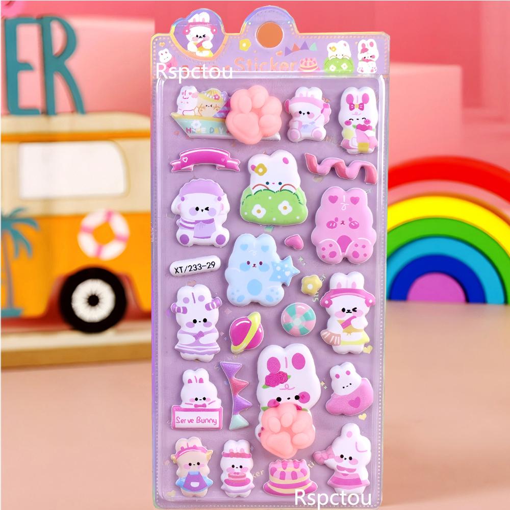 4pcs Cartoon Rabbit Soft Cat Claw 3D Bubble Stickers Kawaii Stress Puffy Squishy Sticker Toy DIY Phone Laptop Reward Gift
