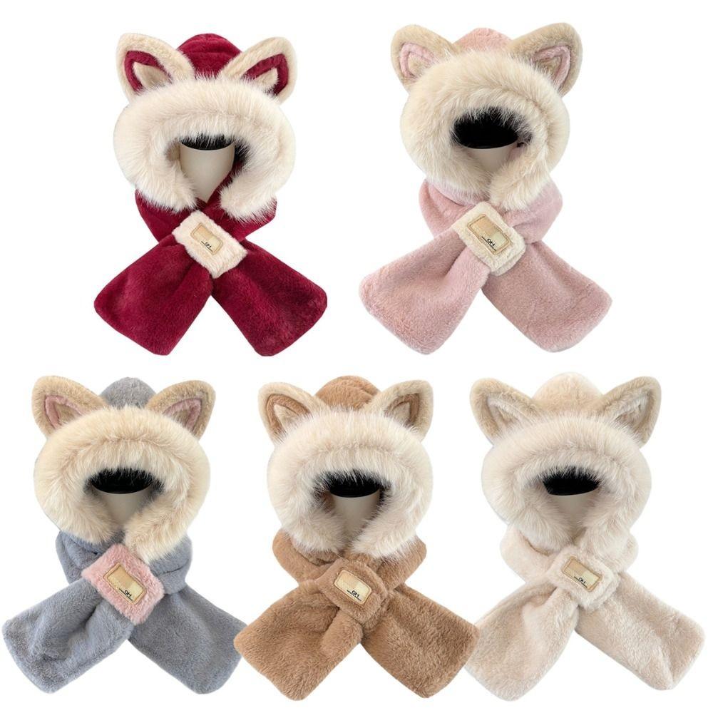 Windproof Hat Scarf Keep Warm Winter Plush Scarf Fox Ears Hooded Scarf for Women Autumn Winter