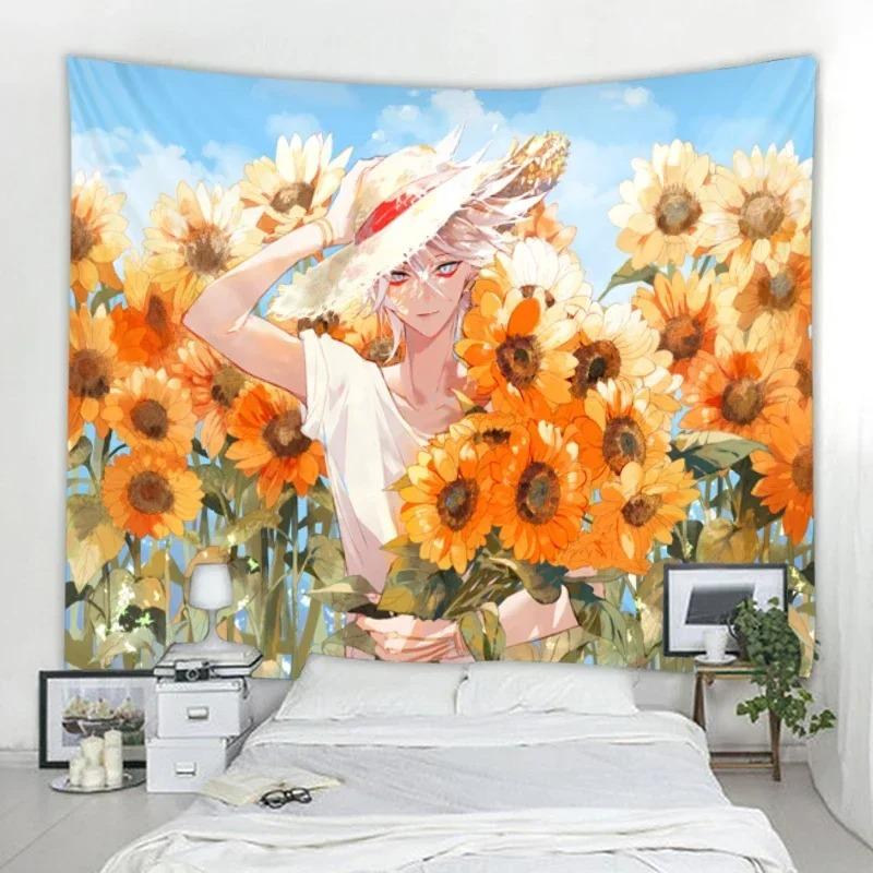 Мультяшный подсолнух Настенный декор Гобелен Домашний Гобелен для гостиной 74x94cm(29x37in)