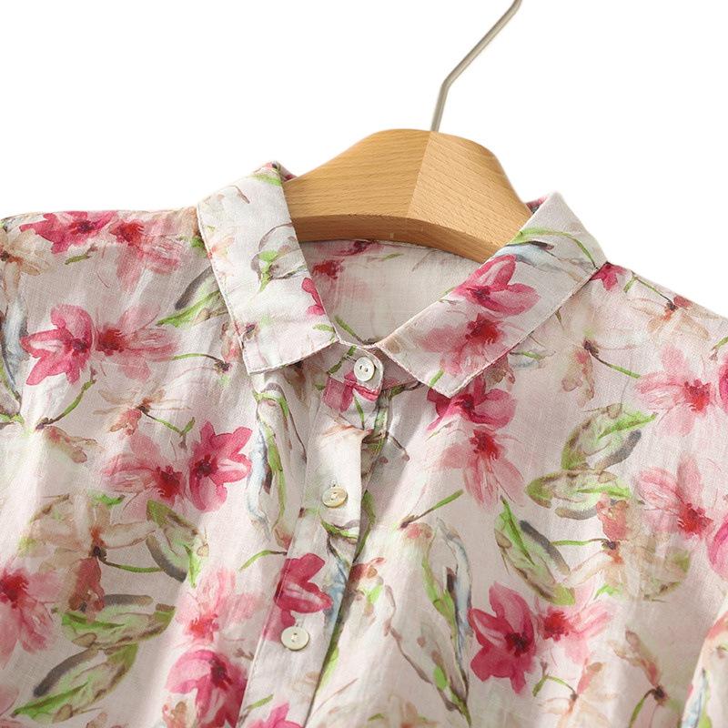 Camisa Casual Estampada de Primavera para Mujer, de Manga Larga, Holgada, Oversize, Cómoda, Retro, con Cuello POLO