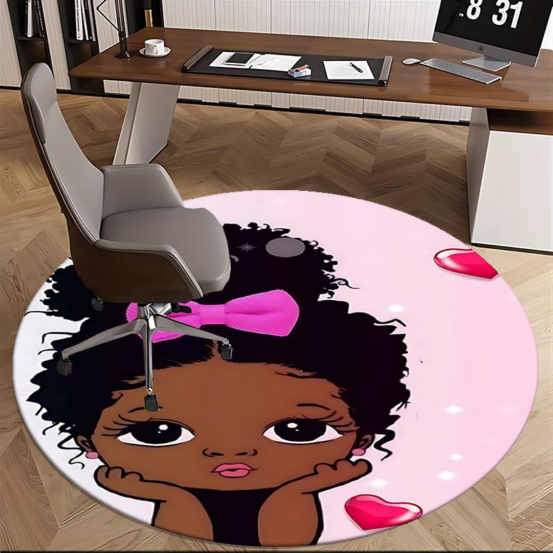 Rosa Afro-Mädchen Stuhlmatte - Runder Teppich für Heimdekoration, Büro, Wohnzimmer, Schlafzimmer Geschenk - Geeignet für verschiedene Räume0511b