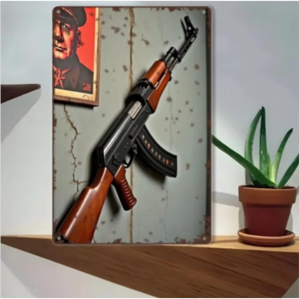 Vintage AK47 Metal Sign Military Wall Decor Art 8x12 Inch