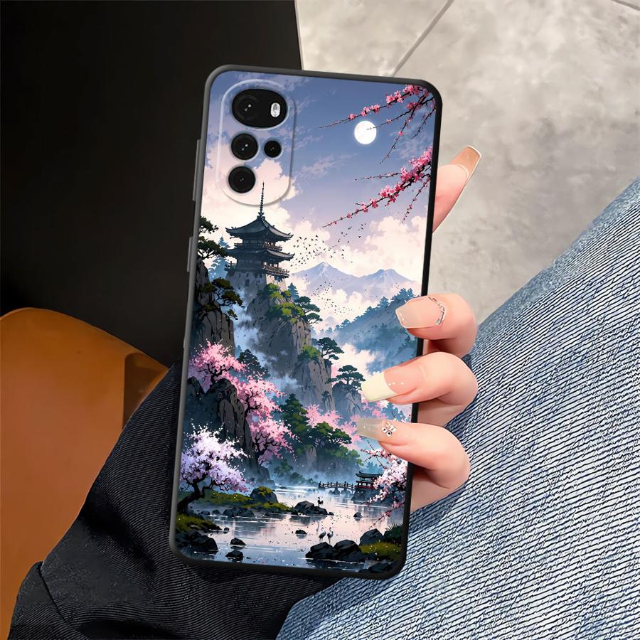 Phone Cover Case for Motorola Moto G71 G51 G73 G53 G30 G60s G32 G52 G50 Edge 20 Pro 30 Lite G22 Edge40 Ink Art Print Japanese