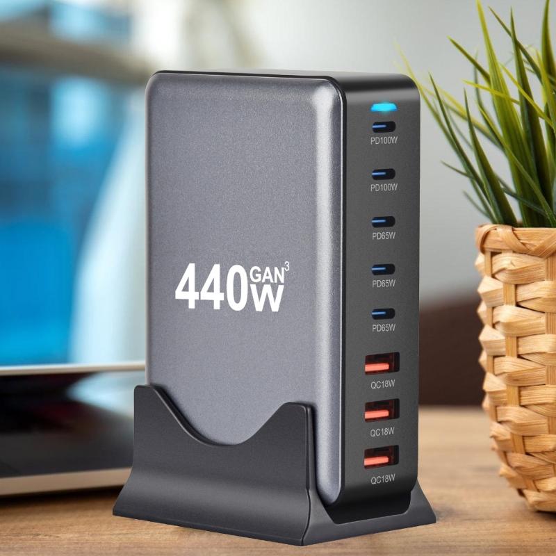 MultiPorts 440W USB C Charger with Intelligent PD for Laptops and Mobile Devices Multiple Protect Safety Systems
