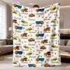 1pc Latest Flannel Blanket | Soft Flannel Throw with Vibrant Construction Vehicles Design - Personalized Gift for Son, Daughter, or Friends - Cozy, Al