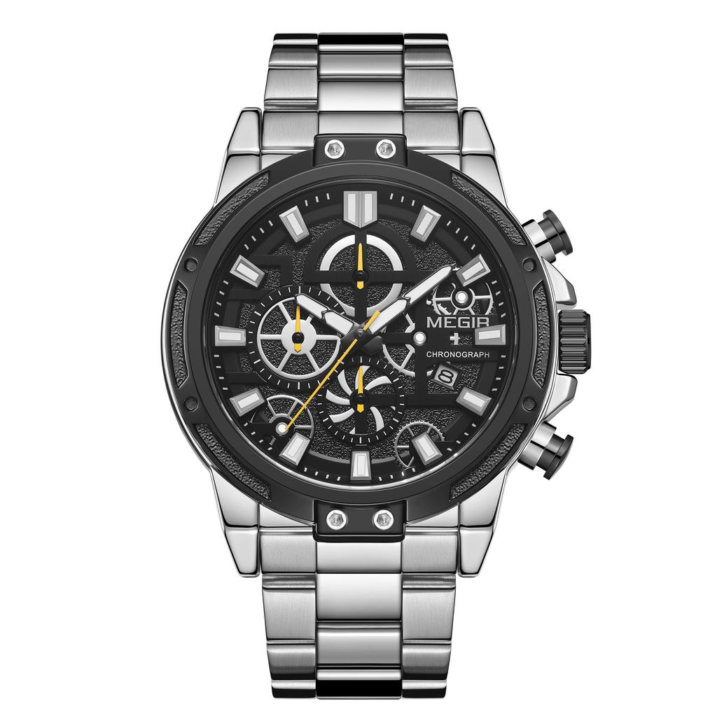 Megir Luxus Business Uhren für Herren Edelstahlarmband Quarz Casual Armbanduhr Wasserdicht Kalender Herren Chronograph 2108