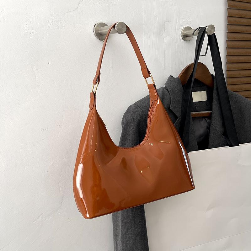 Glossy Shoulder Bag Fashion PU Leather Solid Color Messenger Bag Purse Women Shoulder Bag Hobo Handbag AVE