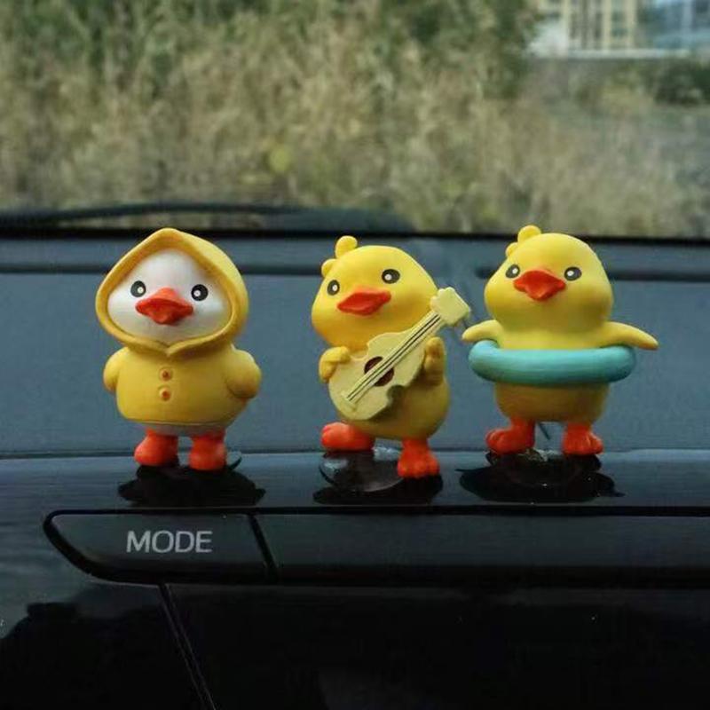 3/6pcs Cartoon Resin Little Yellow Duck Model Car Center Console Decor Cute Car Ornaments Auto Interior Dashboard Accessories