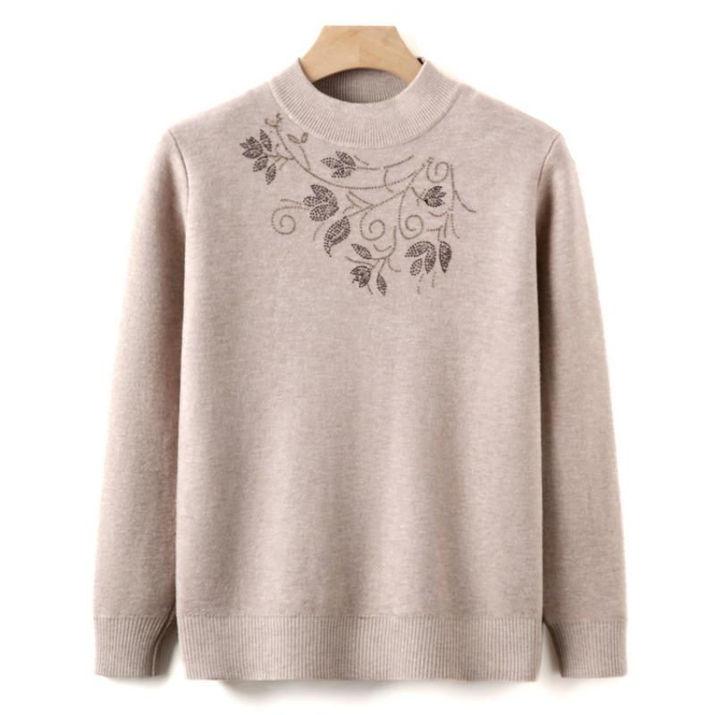 Mom's autumn and winter velvet knitted bottoming shirt, women's new sweater, grandma's semi-turtleneck thermal top