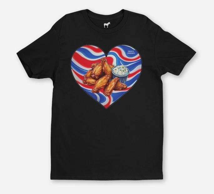 Chicken Wing Buffalo Heart Unisex T-Shirt Adult & Youth Sizes - Great Gift! XXXXL