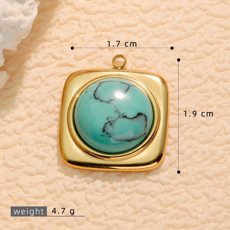 European Retro Turquoise Geometric Oval Pendant - Stainless & Titanium Steel Jewelry for Women