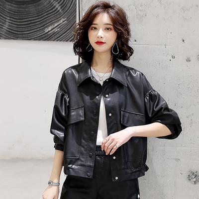 New Spring and Autumn Casual Short Leather Jacket for Women, Korean Style Loose Pu Leather Jacket, Fashionable and Popular Motorcycle Jacket