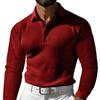 New Men's T-shirt Waffle Collar Button Slim Long Sleeve Polo Shirt