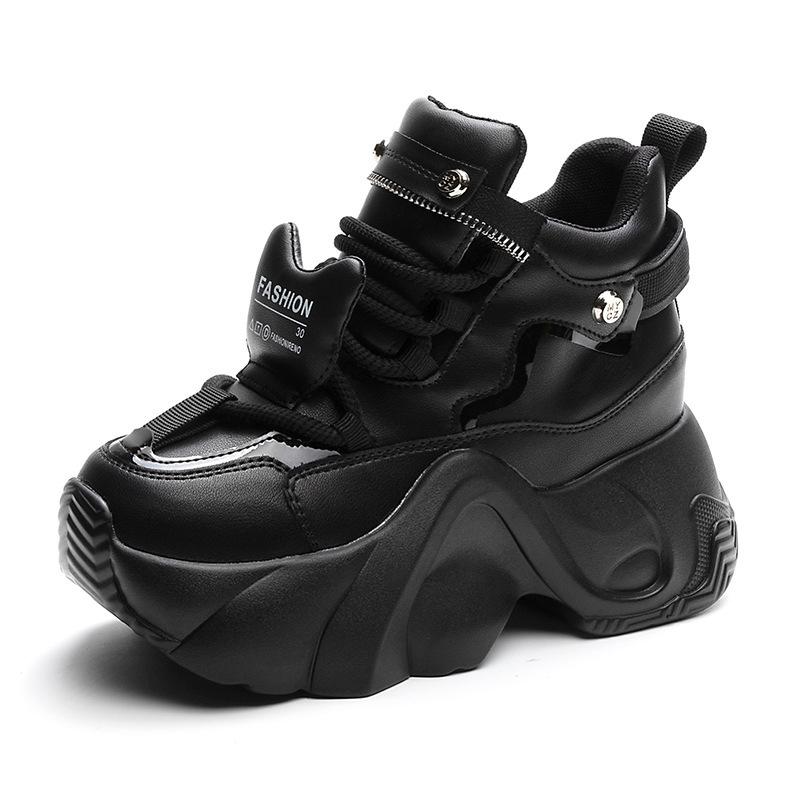 Womens White Black High Top Platform Chunky Sneakers Hidden Heel Lift Zipper Detail Casual Dad Shoes For Daily Wear New Autumn