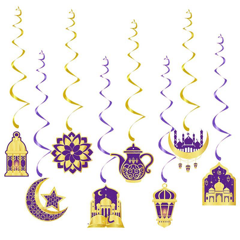 Eid Mubarak Banderoll Guld Spiral Eid Hänge Girlang Ramadan Kareem Dekoration 2025 För Hem Islamisk Muslimsk Fest Dekorationer