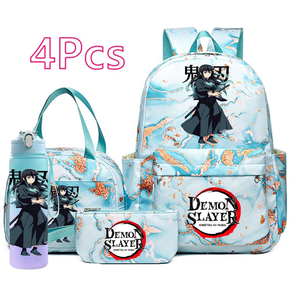 

4Pcs/set Cartoon Demon Slayer Printed Backpack Handbag Pencil Case with 750Ml Water Bottler for Teenager Boy Girl Large Capacity Waterproof Schoolbag