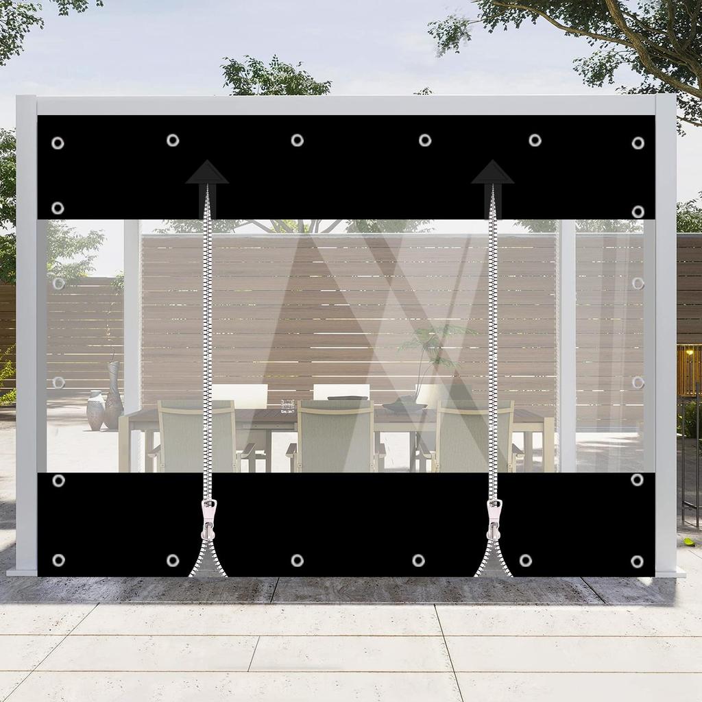 420 G/m² PVC Tarpaulin Transparent with Zip, Waterproof Tarpaulin for Outdoor Furniture, Porch, Pergola