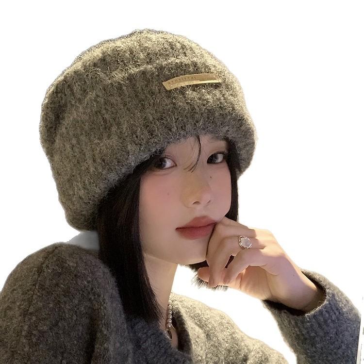 Japanese Sweet and Cute Big Head Surround Baotou Hat Fashionable Versatile Knit Hat Autumn and Winter Hat Women's Warm Wool Hat