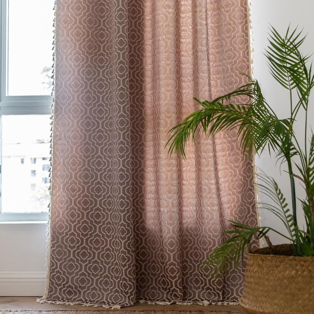 Curtain Finished American Country Style Jacquard Embroidery Solid Color Contrasting Color Semi-Blackout Bay Window Kitchen Curtain