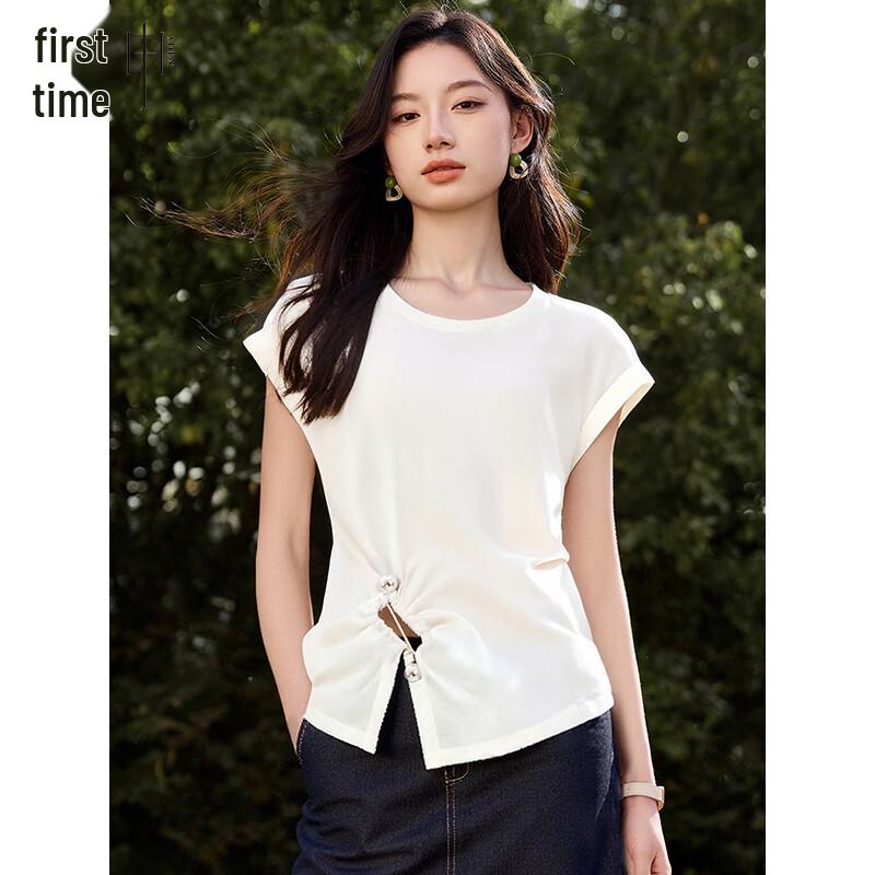 Chushen Women s Short Sleeve Round Neck Twist-Waist T-Shirt M