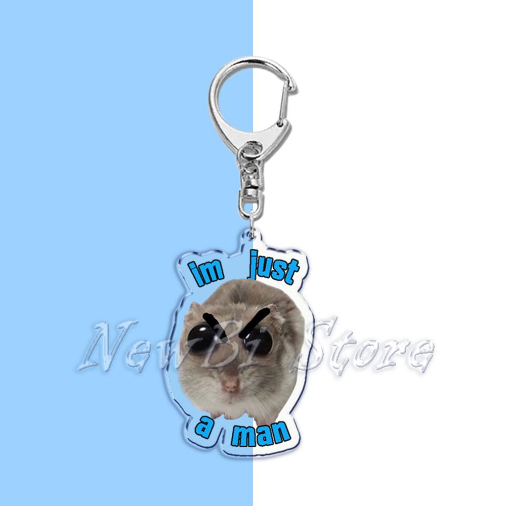 Fun Meme Im Just A Girl Sad Hamster Key Chain Keychains Ring for Accessories Bag Funny Pendant Keyring Jewelry Fans Gifts