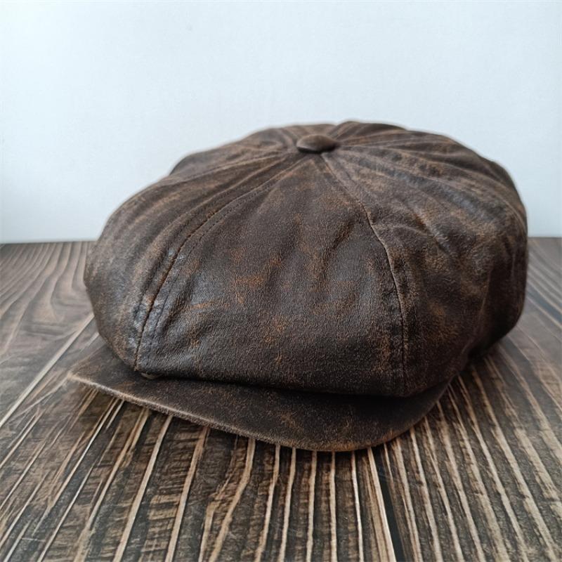 Vintage Washed Octagon Newsboy Cap For Men Women, British Retro Large Size Flat Brim Hat