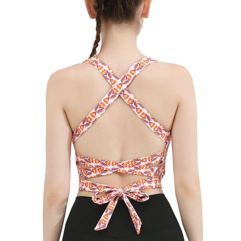 With Chest Pad Export New Print Sports Fitness Vest Beauty Back Cross Wrapped Chest Yoga Quick-Drying Sling Intimates Bra