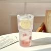600ML Stripe Glass Coffee Cup With Lid and Without Cover Straw Transparent Drinking Glasses for Juice Iced Coffee Mugs