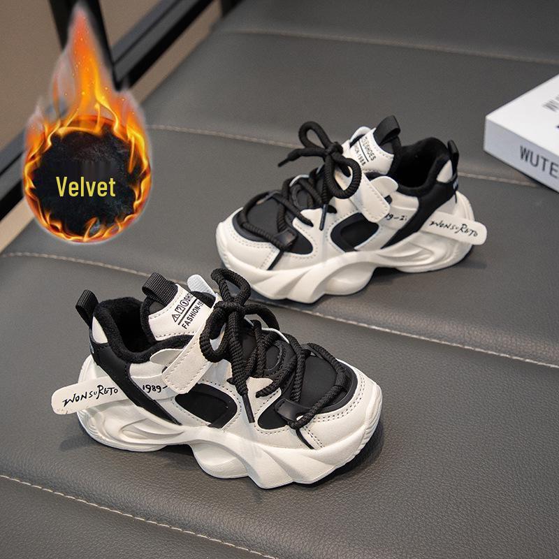 Girls' 2024 Winter Plush Lined Sports Shoes - Casual Cotton Dad Shoes for Kids