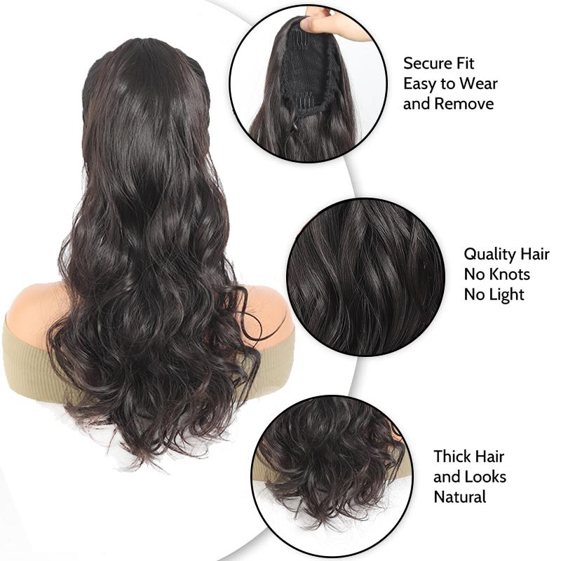 Long curly hair ponytail Ponytail Extension Straight Drawstring Pony Tails Hair Extensions Long 22 inch Synthetic Fake Ponytails Natural