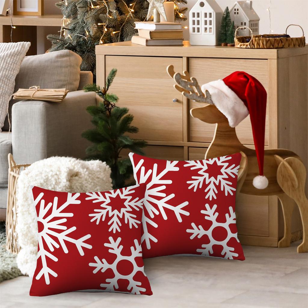 2Pcs White Snowflakes Christmas Throw Pillow Covers Designs, Zip Closure, Winter Holiday Party Cushion Case For Bedroom Sofa