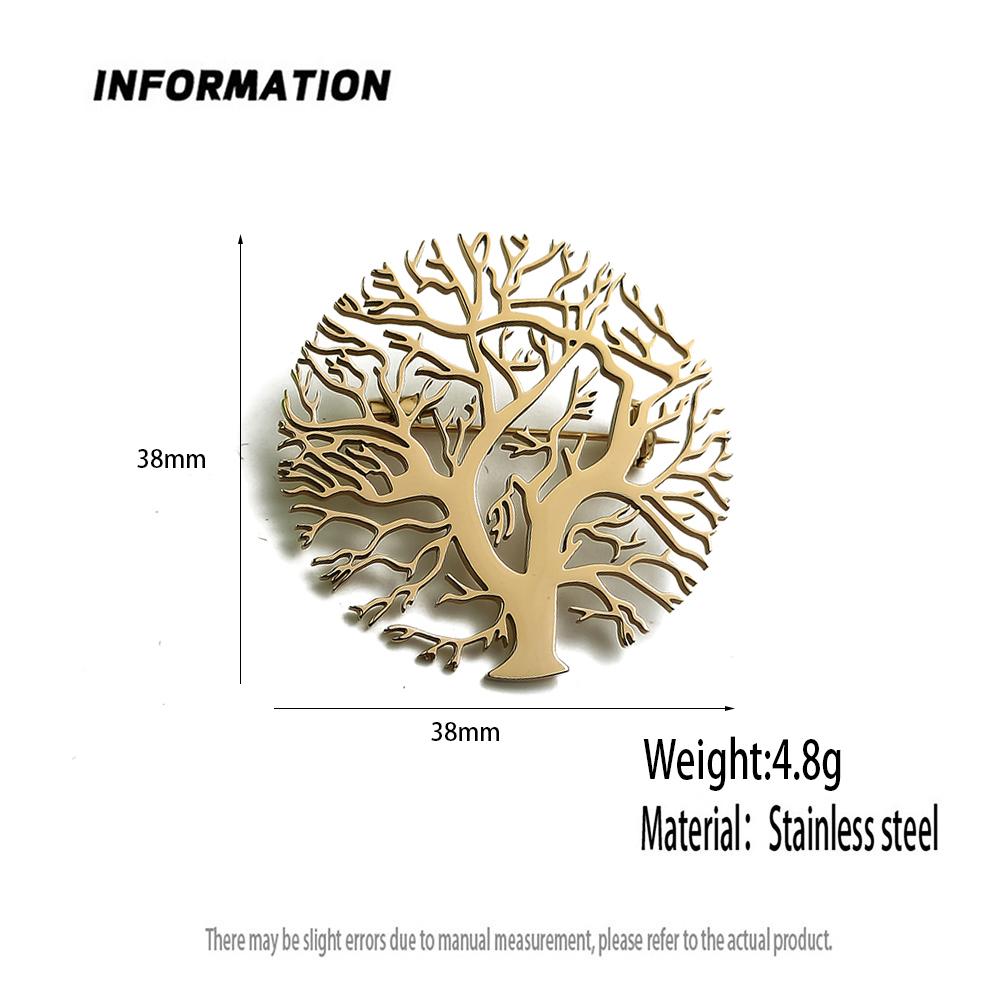 New Round Tree of Life Gold-plated Stainless Steel Brooch, Men's Suit Pin Black, High Quality Father Husband Gift Set