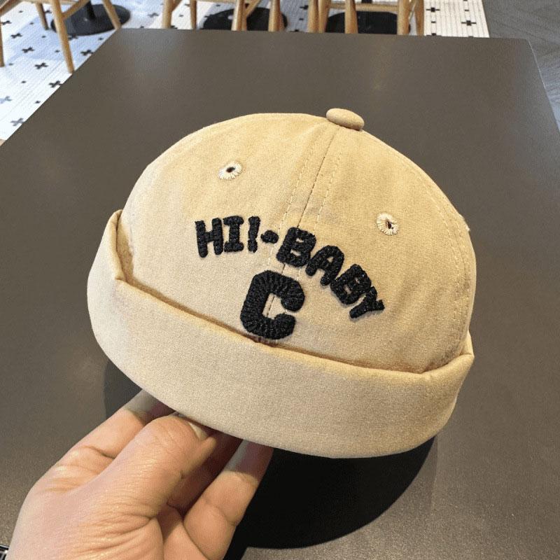 Letter Embroidered Baby Docker Caps Spring Summer Cotton Solid Color Beanie Cap Toddler Boy Retro Brimless Hats