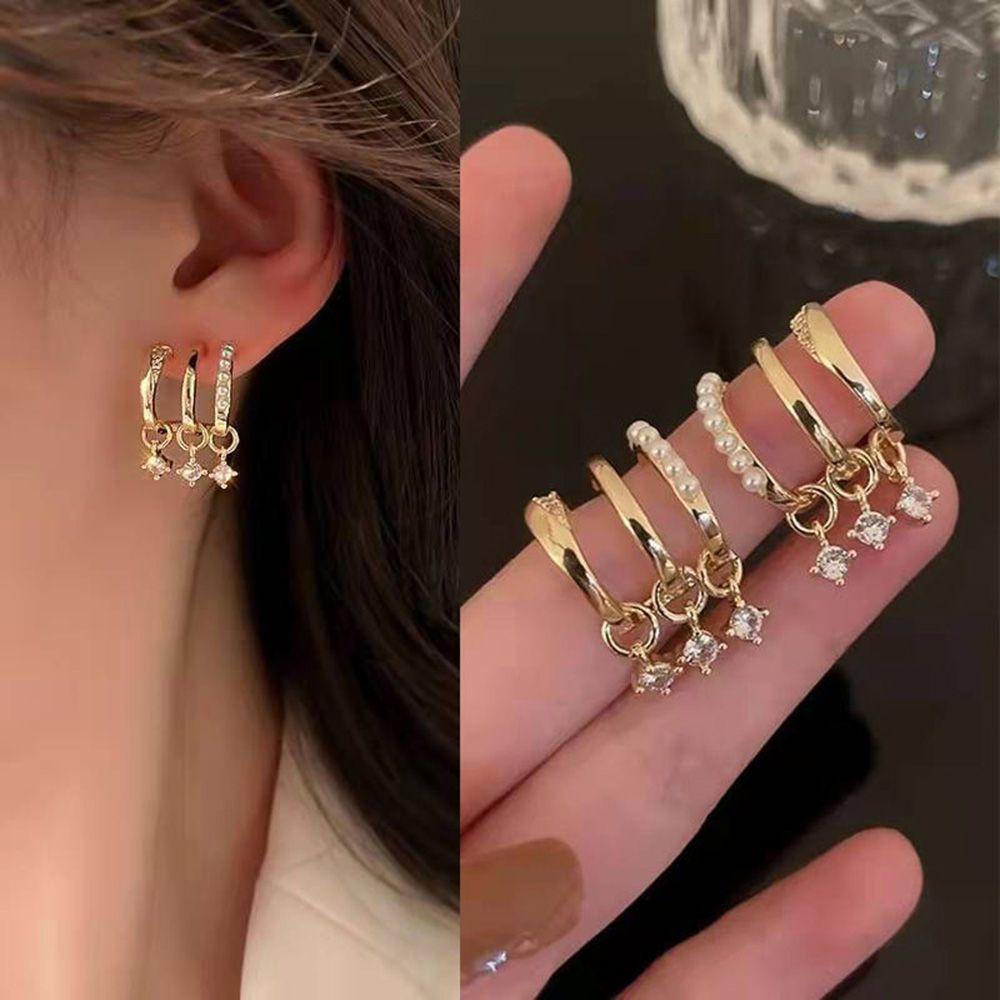 

Vintage Party Gift Women Jewellry Diamond Stud Peal Ear Row Earrings Sparkling Earrings