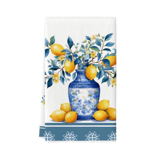 Citron kökshandduk Mikrofiber Absorberande disktrasa Lantlig diskduk Handduk för kök badrum Kustfestinredning