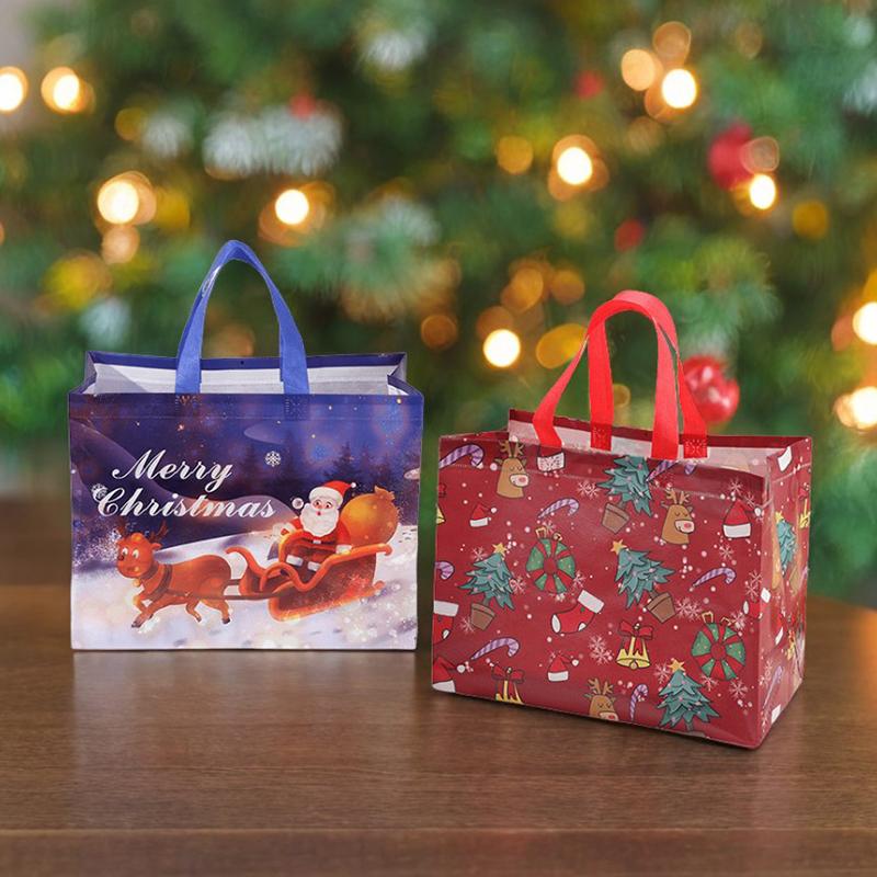 5PCS/Pack Red 8001-1 Christmas Gift Bags 33x25x17cm Non-woven HandBags Merry Christmas New Year 2025 Festival Party Supplies ZYF