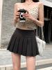 Syvent Black Pleated Mini Solid Beautiful Costume Ultra Mini 12F049 Skirt, A-Line, Color, Leg-Slimming, Bottoms, Casual, Knee-Length, Uniform, Cute,