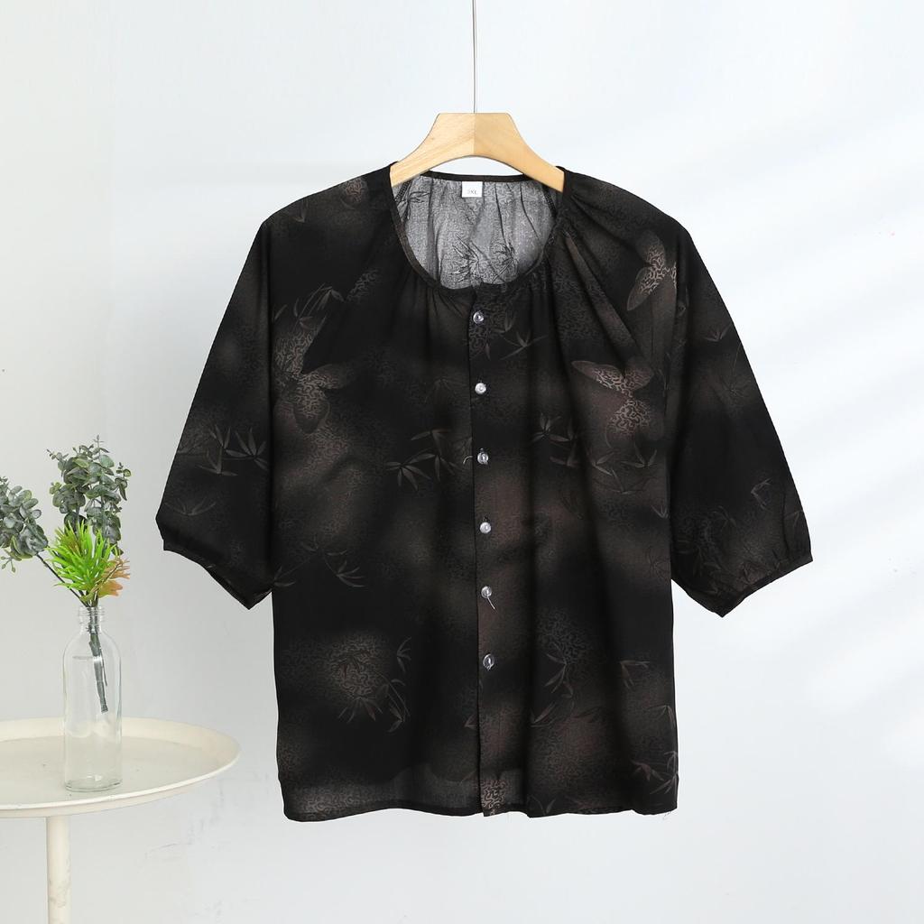 2025 Women's Floral Cotton & Linen Sun Protection Set - Shirt & Long Pants with Five-Sleeve Design