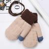 Kids Winter Double Layer Thick Warm Full Finger Stitching Knitted Gloves