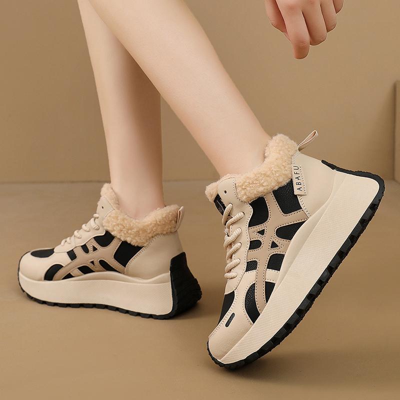 TUINANLE Women Winter Warm Platform Snow Trainers Cotton Plush Sneakers High Top Ladies Shoes