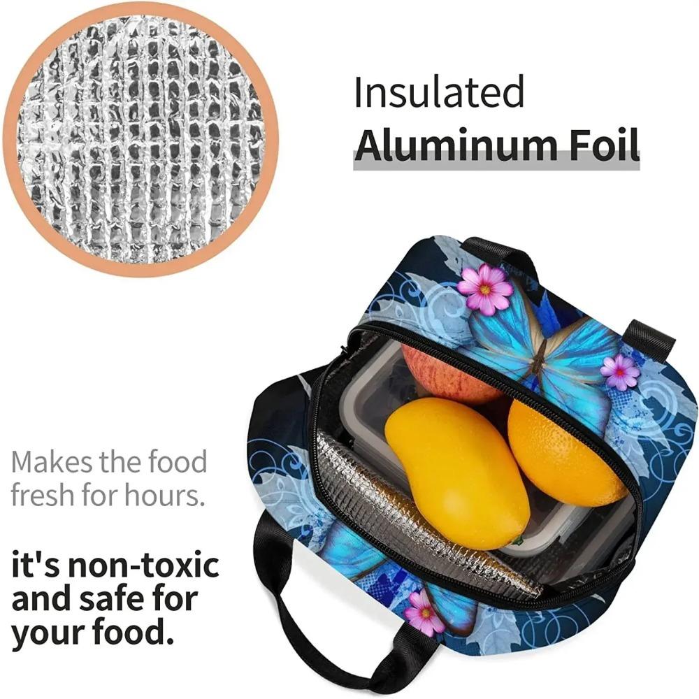 Blue Butterfly Lunch Bag Insulated Reusable Lunch Box Thermal Tote Bag Container Cooler Bag for Women Men Travel Picnic Work